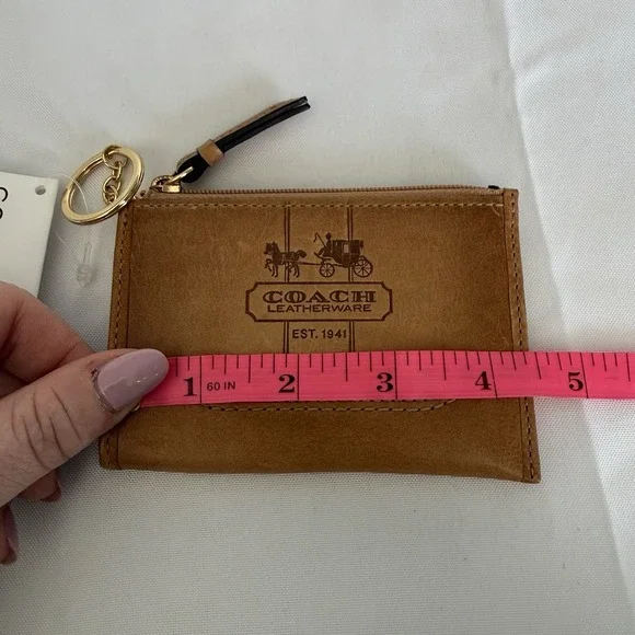 Coach Leather Mini Skinny ID Case Wallet Keychain Bag Charm B4/Tan Brown NWT - Picture 7 of 11
